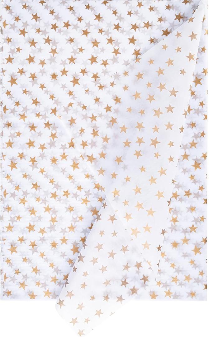 AimtoHome Gold Star White Tissue Paper Gift Wrapping Paper for DIY Crafts, Pack Bags, 50 Sheets