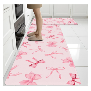 Bow Rugs for Kitchen Floor, 2PCS Anti Fatigue Pink Bow Mats for Kitchen Floor Rubber Non Slip, Washable Cushioned Bowknot Carpet Rug for Sink Laundry Gifts for Christmas 15.7"×27.5" +15.7"×47" 3.5mm