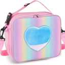Lunch Box for Kids Girls, Insulated Rainbow Tote Bag Leakproof Thermal Cooler Reusable Lunch Bag for School Office Outdoor (Pink with Strap)