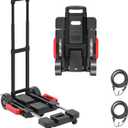 Folding Hand Truck Dolly, 220 lb Portable Utility Cart with Expandable Base, 3 Adjustable Heights, 5-Wheel Collapsible Luggage Cart with 2 Ropes for Moving, Office and Travel