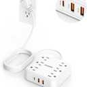 Power Strip with 20W USB Ports, 5 Ft Flat Plug Extension Cord with 6 AC Outlets, 3 USB Ports (1 USB C), Desk Wall Fast Charger, Non Surge Protector for Office, Dorm, Travel, Cruise Ship Essentials