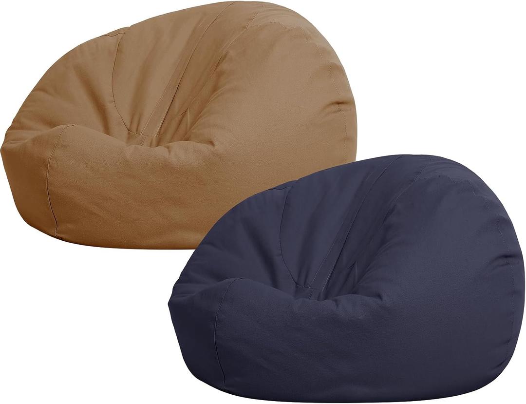 Sliner 2 Pcs Stuffed Animal Storage Bean Bag Chair Cover for Kids Adults (no Filler) Large Stuffable Zipper Beanbag Cover for Organizing Plush Toys or Memory Foam(Coffee and Navy Blue, Small)