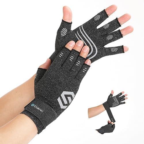 Duerer Arthritis Compression Gloves with Straps, Women Men for RSI, Carpal Tunnel, Rheumatoid, Tendonitis, Hand Pain, Hand Support. Fingerless Gloves for Computer Typing and Daily work (Grey, M)