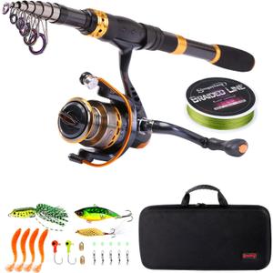 Sougayilang Fishing Rod Reel Combos Carbon Fiber Telescopic Fishing pole with Spinning Reel for Travel Saltwater Freshwater Fishing (1.8M/5.91Ft, Fishing Full Kits with Carrier Case)