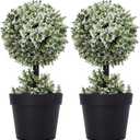 9.8 Inch Faux Topiary Boxwood Plant 2PCS Artificial Topiary Tree Fake Topiaries White Leaves Topiary Grass Balls Bathroom Plants for Home Bedroom Kitchen Office Room Decor