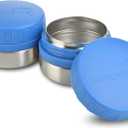 LunchBots Rounds Leak Proof 4 oz. Stainless Snack Container Jar, Set of 2, Blue Lid