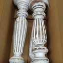 Wood Candle Holders (Set of 3)  Hand Carved Decorative Candle Holders for Living Room, Table Centerpiece, from Wood, White wash Finish - 12", 15", 18"