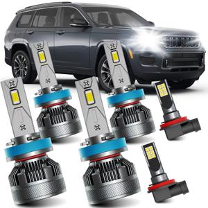 AWALITED Fits for 2019 2020 2021 Jeep Grand Cherokee High Low Beam Fog Lights Bulbs Combo Pack, 6000K White Plug-and-Play Super Bright Led Bulbs, Pack of 6