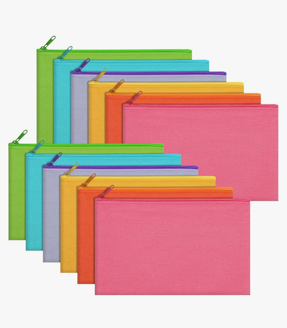 Sinzip 12 Pieces Cotton Canvas Makeup Bag, Multipurpose Cosmetic Bag with Zipper Travel Toiletry Pouch, Blank DIY Craft Bag (Multicolored B, S)