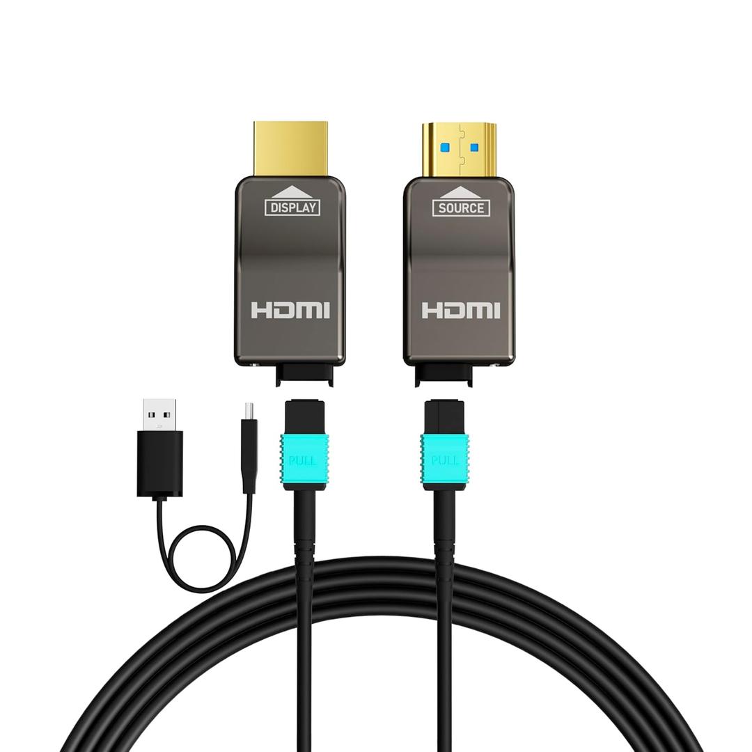 RUIPRO 8K Detachable Full Fiber Optic Armored HDMI 2.1 Cable 40FT, Ultra High Speed 48Gbps, Support 8K60Hz 4K120Hz, Dynamic HDR, eARC, Compatible with PS5/Xbox/Blu-ray/TV/Monitor/Projector