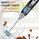 YUSWKO Black Handheld Milk Frother Wand for Coffee, Rechargeable Electric Whisk with 3 Heads 3 Speeds Drink Mixer Coffee Frother For Latte, Cappuccino, Hot Chocolate, Egg