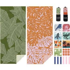 Eunzel 2 Pack Microfiber Beach Towel, Quick Dry Travel Towel Large Sand Free Towel for Beach, Camping, Swim Pool, Gym, Sports& Yoga 71"x32", Palm