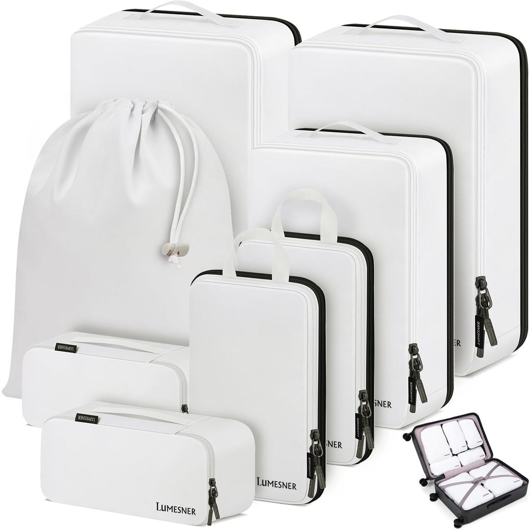 Compression Packing Cubes, Lumesner 8 Set Travel Packing Cubes for Carry on Suitcases, Compression Suitcase Organizers Bag Set & Travel Cubes (8-piece)