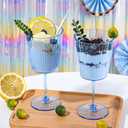 12 PCS Blue Ribbed Plastic Wine Glasses 13.5 OZ Ribbed Wine Glasses Detachable Wine Glass Elegant Fluted Glassware Vintage Style for Wedding Anniversary Birthday Dinner Parties(Blue, 12 Pack)