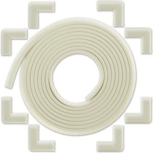 Bb Earth Baby Proofing Edge and Corner Guard Protector Set for Back to School, 20 Feet Edges & 8 Foam Corners, Furniture and Tables Child Baby Proof Bumpers, Pre-Taped Corner Cushions - Oyster White