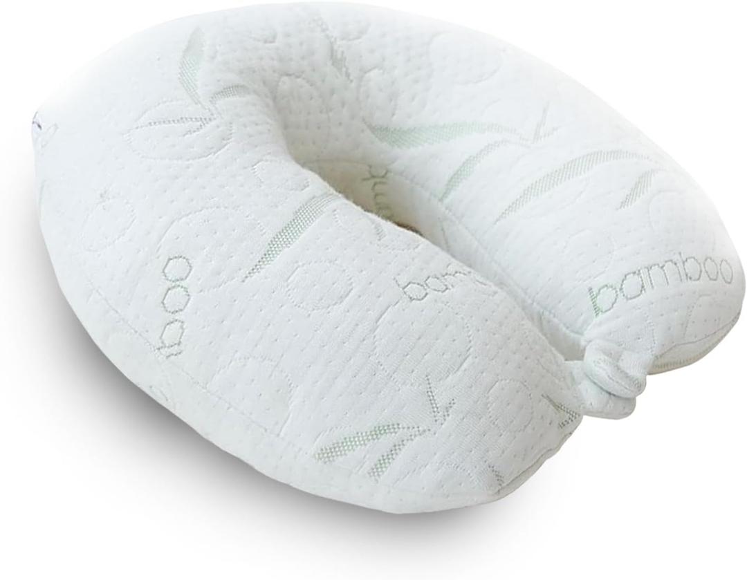 Sacred Thread Rayon Derived from Bamboo Travel Neck Pillow for Airplanes, Memory Foam for Airplane, Ergonomic Design Neck Rest, Travel Pillow for Sleeping (White)