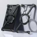 Z Case for Samsung Galaxy S24 Ultra Frameless, with Magsafe Kickstand 360 Rotatable, Bezel Less Metal Slim Hard Ultra Thin Case with Ring Holder Magnetic Stand for Men, Black