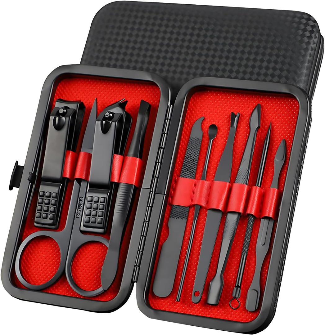 Nail Clippers Set, 10 PCS Professional Manicure Set and Pedicure Kit with Travel Case,Stocking Stuffers, Christmas Gift for Men and Women (Black)
