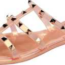 OMGard Women Flats Sandals, Studded Jelly Shoes Size 8.5 Gold Glitter Dressy Summer Beach Rivets Strappy Jellies Slide Slip On Open Toes, Size 40