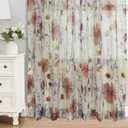 OWENIE Crushed Sheer Curtains 63 Inches Length 2 Panels Set, Sheer Floral Curtians with Printed Design, Printing Drapes on Sheers for Living Room, Rod Pocket Light Filtering Window Sheers 42" W x 63"L