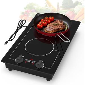 VBGK Induction Cooktop,110V 2300W 2 burner hot plate with Knob Control,9 Power Levels, Kids Lock & Timer,LED touch control,Overheat Protection Electric stove,2 burner induction cooktop