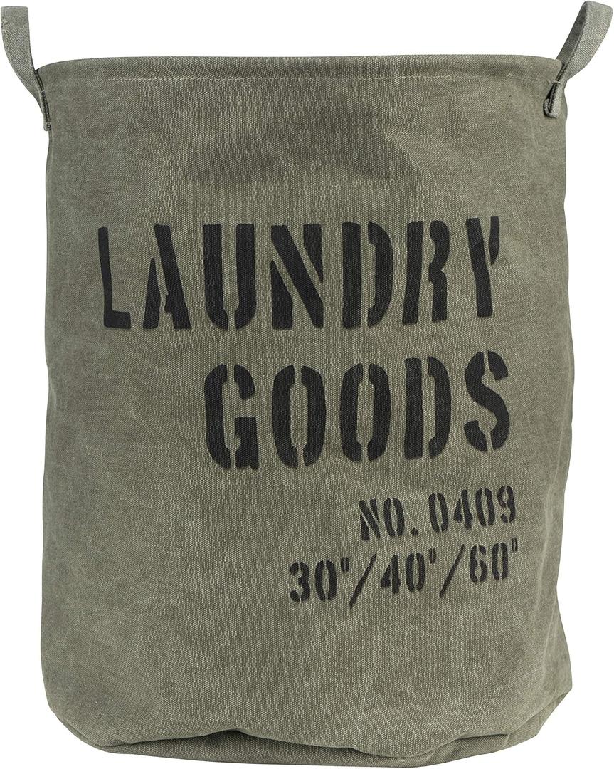 Danya B. LY952 Decorative Collapsible Portable Fabric Laundry Basket - Foldable Canvas Clothes Hamper with Handles - Khaki Green, 15 inches x 15 inches x 20 inches