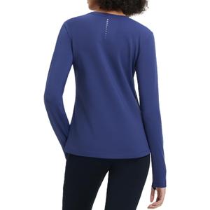 baleaf Women's Thermal Tops Long Sleeve Fleece Running Shirts Thumbhole Cold Weather Winter Gear Workout Base Layer (Medium, Navy Blue)