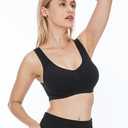 Sports Bras, Comfort Bras for Women, Seamless, Wireless, Sleep Yoga Bras with Removable Pads (Black) Large