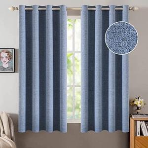 MIULEE Linen Texture Curtains for Bedroom Solid 100% Blackout Thermal Insulated Stone Blue Curtains Grommet Room Darkening Drapes Luxury Decor for Living Room Nursery 52x54 Inch (2 Panels)