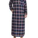 Pintage Men's Flannel Nightshirt Long Cotton Nightgown with Pockets XXL Navy Red Plaid