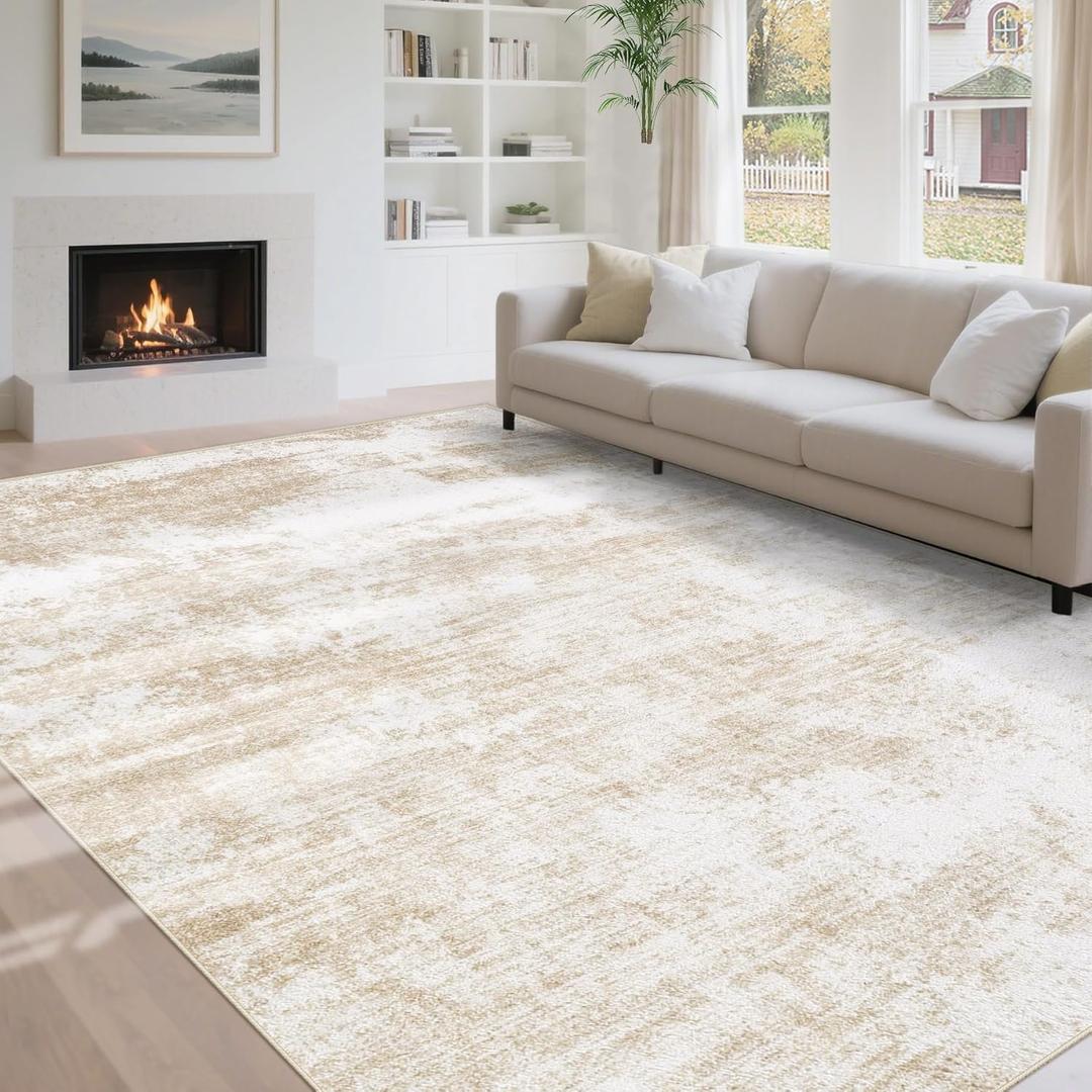 6x9 Area Rugs for Living Room: Washable Modern Abstract Rug Large Soft Non Slip Rug Indoor Low Pile Carpet for Bedroom Dining Room Home - Beige