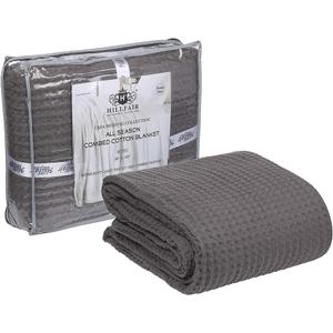 HILLFAIR 100% Combed Cotton Blanket Queen Size Bed Blanket Warm Soft All Season Breathable Lightweight Summer Blankets Waffle Weave Home Decor Bed Blanket- Grey Queen Bed Cotton Blankets/Bedcover (Queen (90"x90"))