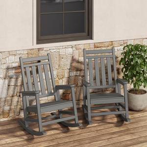 GarveeLife Poly Lumber Rocking Chair Outdoor Set of 2 - HDPE High Back Porch Rocker Chairs for Adults - All Weather Resistant Furniture for Patio - Grey (Black)