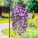Dolicer 8 Packs Look Real Artificial Flowers for Outdoors, Fake Artificial Hanging Flowers for Outdoors Realistic UV Resistant Hanging Flowers Silk Petunia Faux Flowers for Porch Patio (Mixed Purple)
