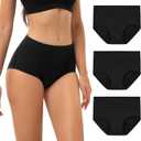 INNERSY Women's High Waisted Period Underwear Heavy Flow Postpartum Menstrual Panties 3-Pack (Medium, Black)