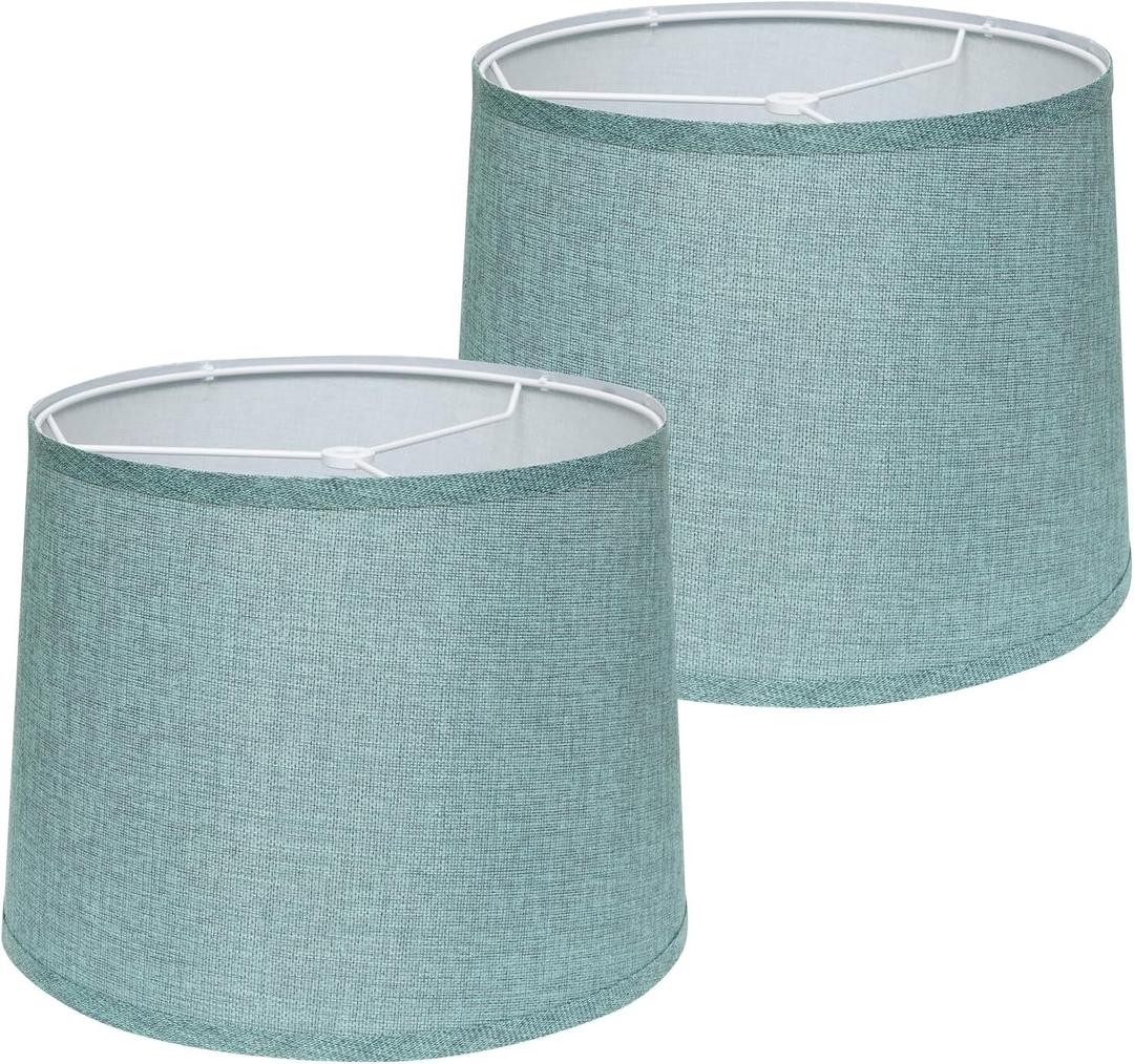 Lamp Shades Set of 2 - Drum Lampshades 11.4" x 12.9" x 9.8" Inches, Fabric Medium Replacement Lampshades for Table Lamp, Floor Lamp, Assembly Required, Spider,Linen (Green)