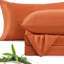 JSD 100% Viscose Derived from Bamboo Sheet Set King, Burnt Orange Cooling Sheets for Hot Sleepers, 300TC Sateen Weave, 16" Deep Pocket Corner Straps, Soft Silky Breathable Hotel Quality