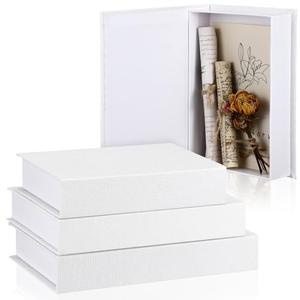Tioncy 3 Pcs Fake Book Box Neutral Linen Book Box Decorative Faux Prop Storage for Farmhouse Home Decor shelf Table Card Photo DIY Keepsake Gift(Multi Sizes,White)