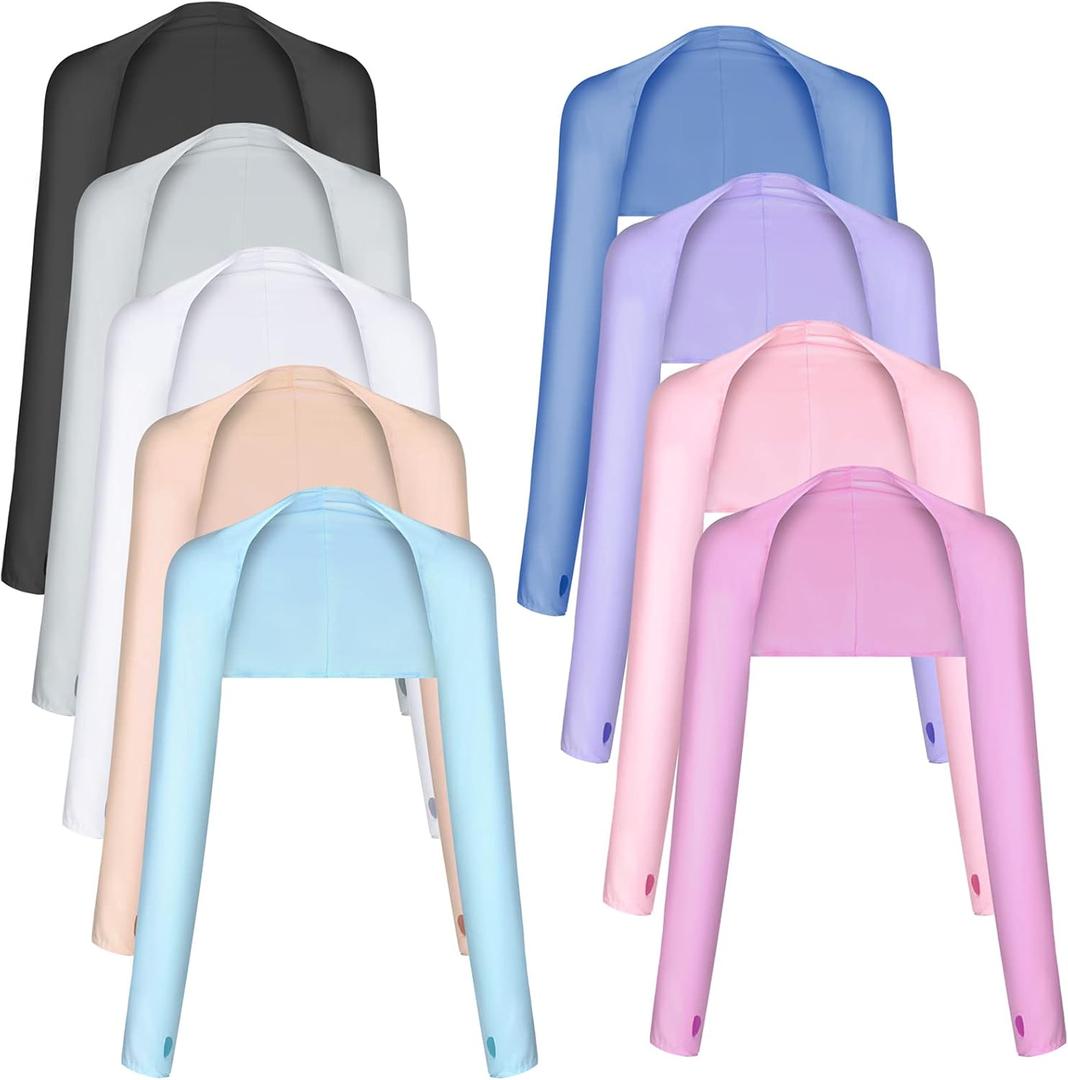 9 Pieces Cooling Shawl Arm Sleeves Sun Protection Arm Sleeves For Women With Finger Hole For Outdoor Sports Riding Golfing (Blue+Purple+Black+White+Gray+Pink+Light Purple+Royal Blue+Skin)