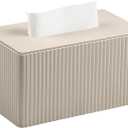 Extra Large Tissue Box Cover for Standard Size 180 to 230 Count Box of Tissues, PU Leather Rectangle Tissue Holder with Magnetic Closure (Beige)