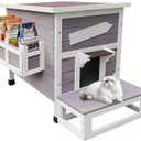 Rockever Outdoor Cat House, Large Outdoor Houses for Feral Cats Wooden Outside Cat Shelter Weatherproof with Escape Door