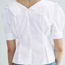 SUNNOW Women's Puff Sleeve Wrap Blouse Elegant Collar Top with Waist Tucks & Asymmetrical Design for Office and Date Night (White, L)