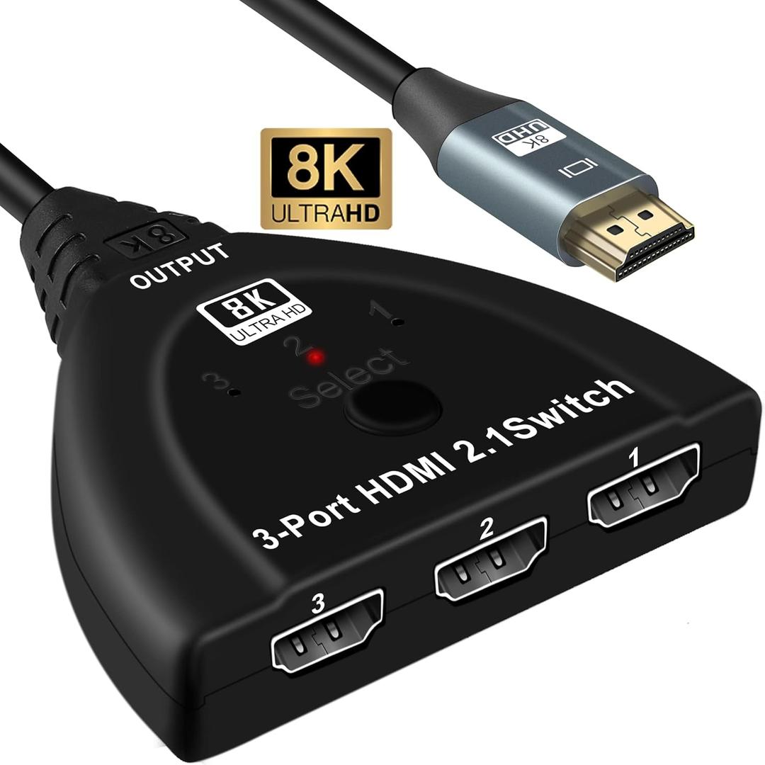 NEWCARE HDMI Switch Splitter, HDMI Switch 3 in 1 Out 4K@120Hz, 3 Port HDMI Switcher Selector Box, Supports 8K@60Hz HDR, VRR 48Gbps, Compatible with PS5/4 Laptops PC Roku Xbox TV Monitor Projector