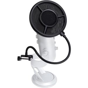 SUNMON Mic Pop Filter for HyperX QuadCast、Blue Yeti and Other Gaming Microphone, Dual Layered Wind Pop Screen with Flexible 360° Gooseneck Clip Stabilizing Arm for Recording, Singing