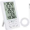 Neoteck 3 in 1 Thermometer Hygrometer with Clock Large LCD Display, Digital Humidity Temperature Meter 1.5m Sensor Wire for Indoor Outdoor Use (4.9ft)