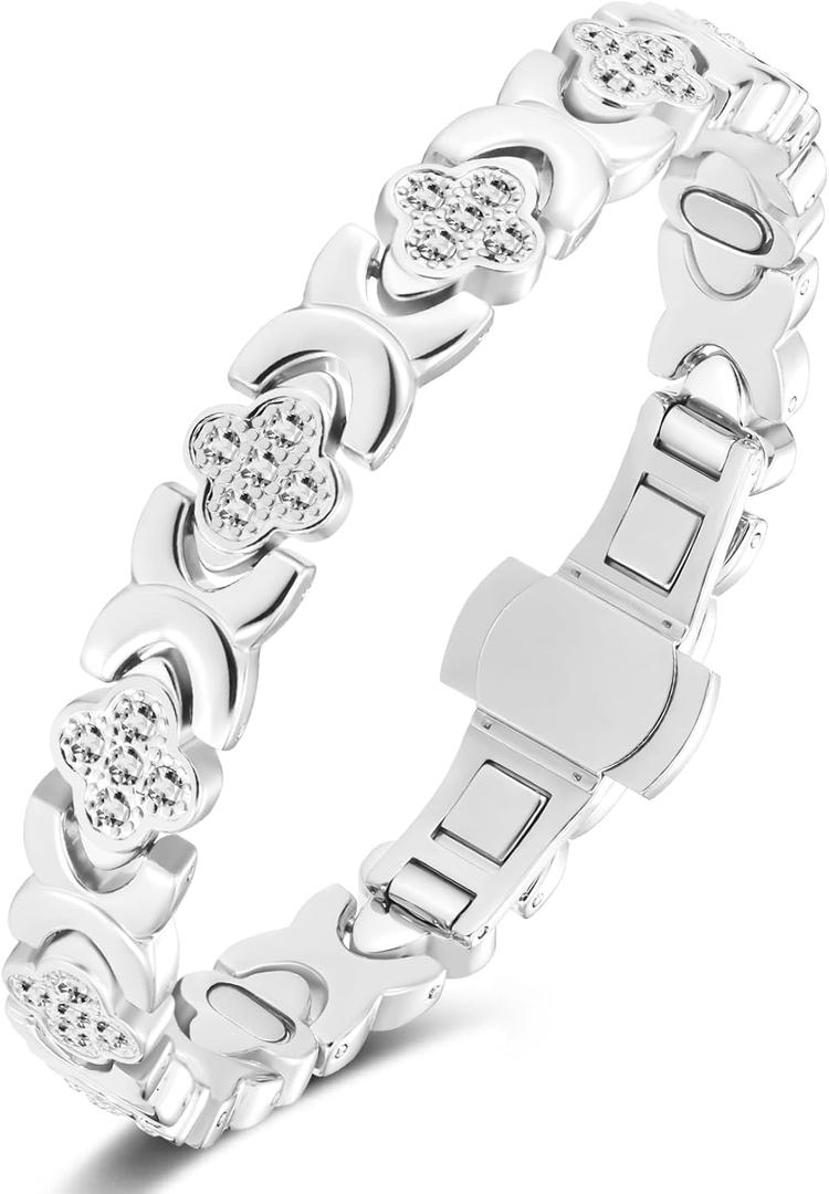 Jecanori 5X Strength Magnetic Copper Bracelet for Women Ellipse Magnets Pure Copper Magnetic Bracelet Premium Butterfly Clasp & Adjustable Length Four-Leaf Clover Health Bracelets