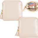 2 Pcs Small Travel Jewelry Case Bridesmaid Gift for Bachelorette Wedding Day, Mini Jewelry Pouch Organizer Bag with Zipper, Portable Waterproof Velvet Jewelries Bag for Rings, Necklaces (Beige)