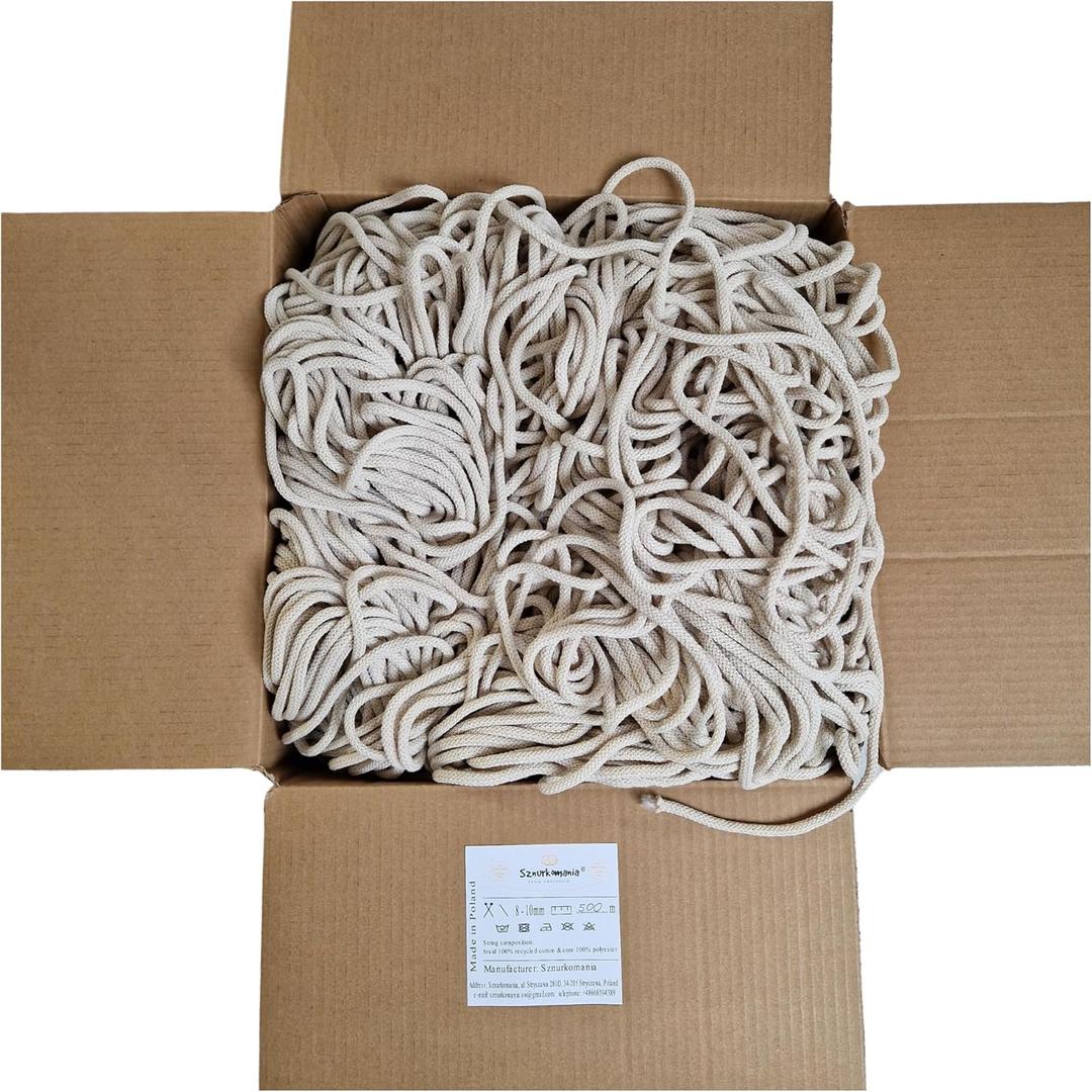 Cotton Cord in one Piece 5mm 500m, 46 Colors, Macrame Cord, Macrame Yarn, Cotton Yarn, Braided Cotton Cord 5mm with core, Crochet Cord, Macrame Rope (Beige)