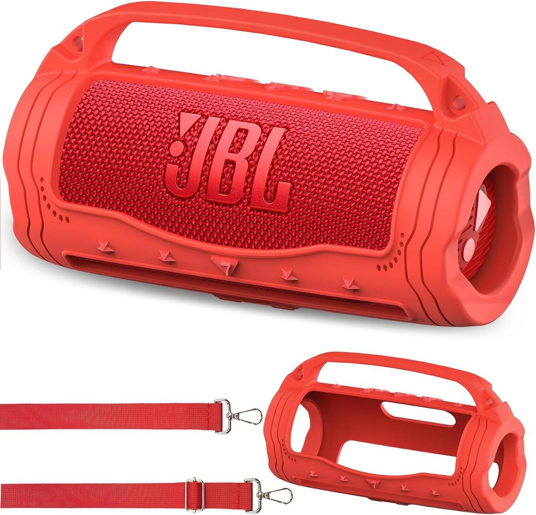 JCHPINE Silicone Cover Case for JBL Flip 7 Portable Speaker, Accessories for JBL Flip 7 Protective Case with Silicone Handle (Red)