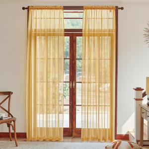 Gold Kitchen Tiers Half Window Sheer Curtains Rod Pocket Linen Look Texture Drapes for Kitchen Bathroom Small Windows, Size 83"x52", 4 Panels